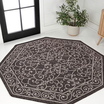 Charleston Vintage Filigree Textured Weave Indoor/outdoor Octagon Rug